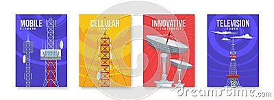 Communication Towers Poster Set Vector Illustration