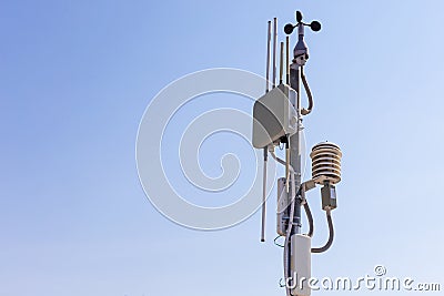 Communication towers and weather monitoring equipment at Srinakarin Dam Stock Photo