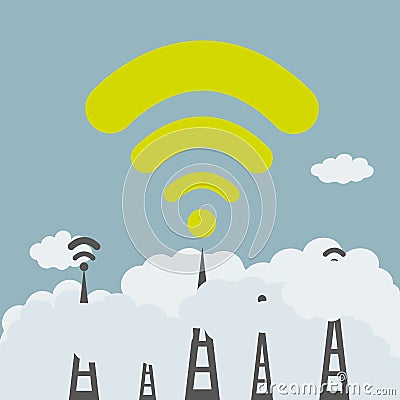 Communication Towers Wifi Signal Concept Vector Illustration