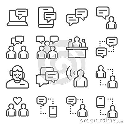 Communication Vector Line Icon Set. Contains such Icons as Message, Public Speaker, Chat, Customer Support, Listener and more. Exp Vector Illustration