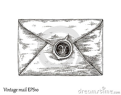 Communication with mail,Mail hand drawing vintage style Vector Illustration