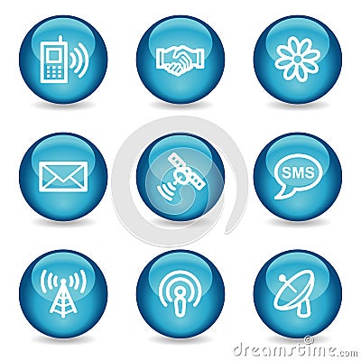 Communication web icons, blue glossy sphere series Vector Illustration