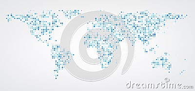 World map of blue dots background. Vector Illustration