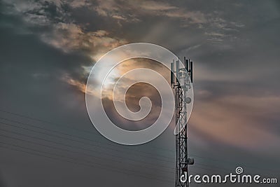 Communications and mobile phone mast Stock Photo