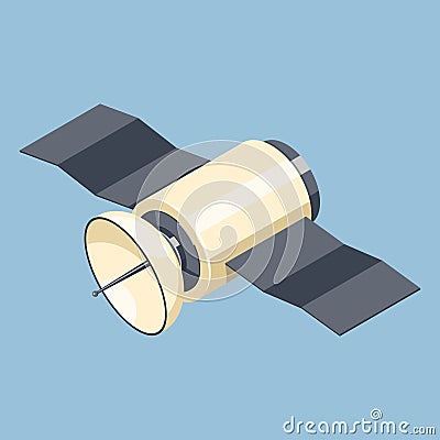 Communications satellite icon isolated on blue. Vector Illustration