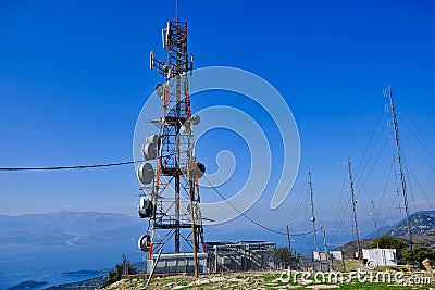 Communications Tower and Aerials on Greek Mountain Stock Photo