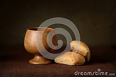 Communion Cup and Bread Stock Photo