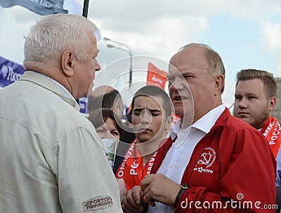 Communist Party leader Gennady Zyuganov at the press festival in Moscow. Editorial Stock Photo