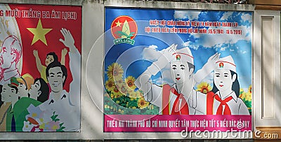 Communist propaganda signs in Saigon Editorial Stock Photo