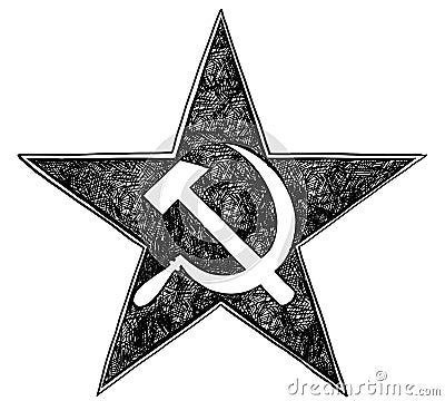 Communist Star Symbol with Hammer and Sickle Vector Drawing Vector Illustration