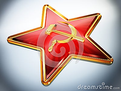 Communist symbols hammer and sickle on red star. 3D illustration Cartoon Illustration