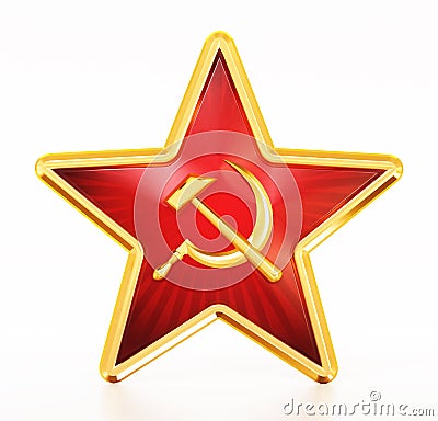 Communist symbols hammer and sickle on red star. 3D illustration Cartoon Illustration