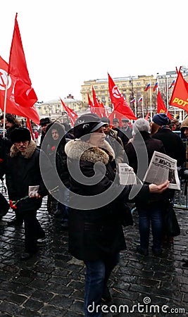 The Communists on the birthday of Joseph Stalin preparing for the procession to the necropolis near Editorial Stock Photo