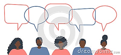 Community of black people. Communication of men and women. People icons Vector Illustration