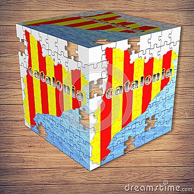 Community of Catalonia represented in cubic form. Stock Photo