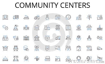 Community centers line icons collection. Hierarchy, Chain, Management, Organization, Framework, Control, Power vector Vector Illustration