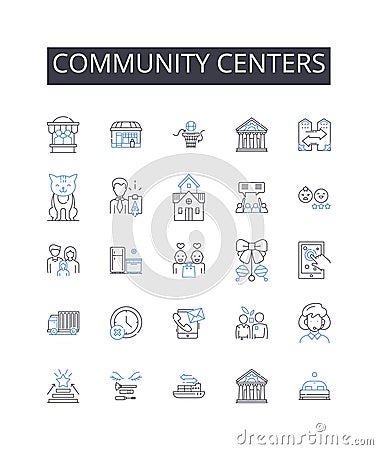 Community centers line icons collection. Learning institutions, Cultural hubs, Social spaces, Recreational centers Vector Illustration