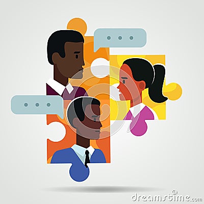 Community communication concept, people as puzzles communicating form unity Cartoon Illustration