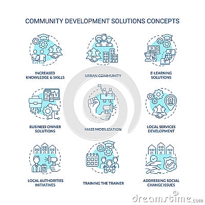 Community development solutions concept icons set Vector Illustration