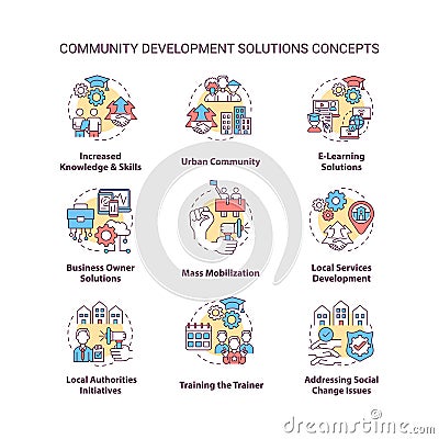 Community development solutions concept icons set Vector Illustration