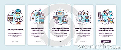Community development steps onboarding mobile app page screen with concepts Vector Illustration