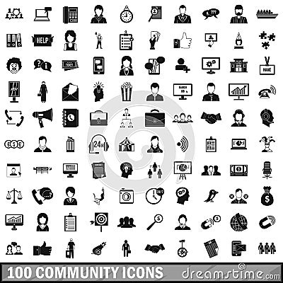 100 community icons set, simple style Vector Illustration