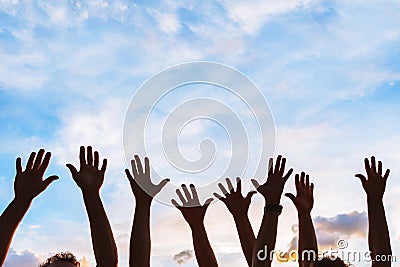 Community initiative or volunteering concept, hands of group of people Stock Photo