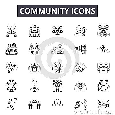 Community line icons, signs, vector set, outline illustration concept Vector Illustration