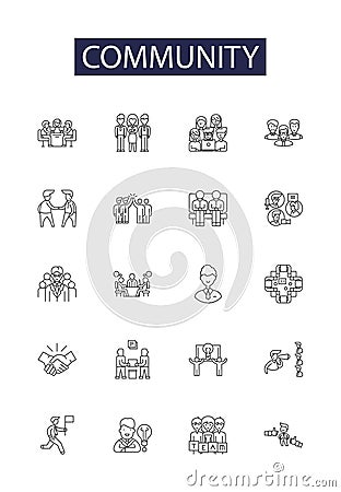 Community line vector icons and signs. Networking, Sharing, Support, Cooperation, Connect, United, Bonding, Caring Vector Illustration