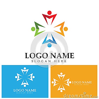 Community logo icon design with colorful people in a circular shape. Symbol of teamwork solidarity human concept vector. Vector Illustration