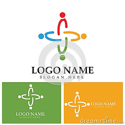 Community logo icon design with colorful people in a circular shape. Symbol of teamwork solidarity human concept vector. Vector Illustration