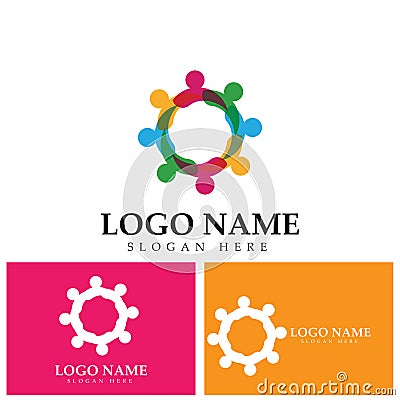 Community logo icon design with colorful people in a circular shape. Symbol of teamwork solidarity human concept vector. Vector Illustration