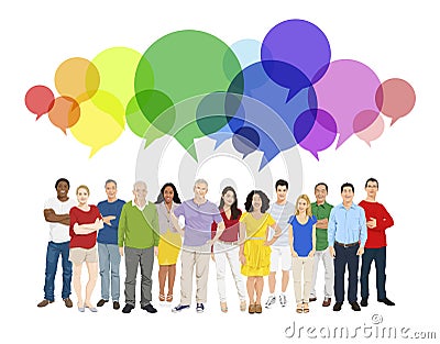 Community Multiethnic Cheerful People Speech Bubble Concept Stock Photo