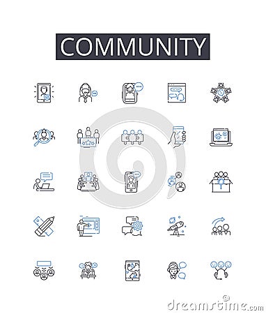 Community line icons collection. Society, Population, Neighborhood, Assembly, Congregation, Gathering, Colony vector and Vector Illustration