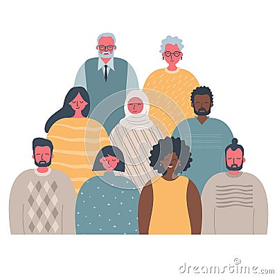 Community of people of different sexes, races and ages. International group of people Vector Illustration