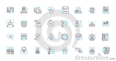 Community progress linear icons set. Growth, Development, Improvement, Advancement, Success, Thriving, Prosperity line Vector Illustration