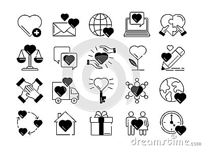 Community responsibility. Social solidarity icons. Love heart. Care service for mutual support. Volunteers assistance Vector Illustration