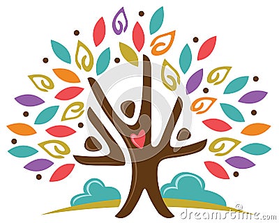 Community Tree People Vector Illustration
