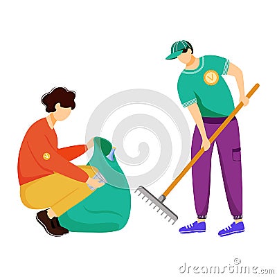 Community workerw cleaning trash flat vector illustration Vector Illustration