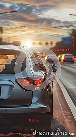 Daily commute car on road with small passenger car seat Stock Photo