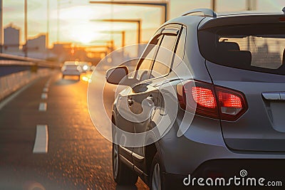 Daily commute car on road with small passenger car seat Stock Photo