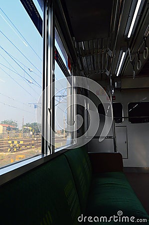 Commuter Line or electric train in Jakarta, Indonesia Stock Photo