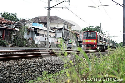 Commuter trains are one of the modes of mass transportation in Jakarta Editorial Stock Photo