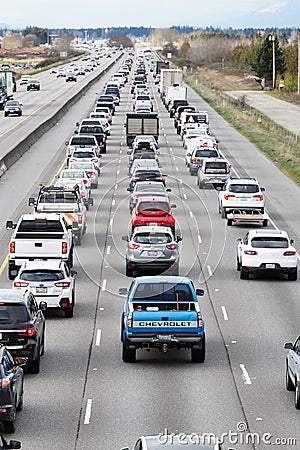Heavy commuter traffic on American Interstate Editorial Stock Photo