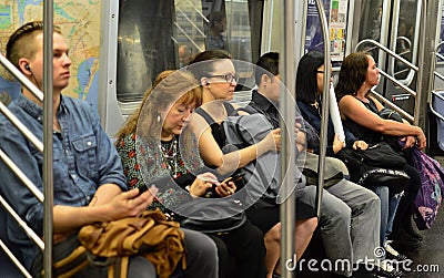 Commuters New York City Subway People Riding Subway MTA Transit Editorial Stock Photo