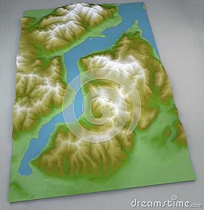 Como, map of Lake Como, map drawn with reliefs and mountains Stock Photo