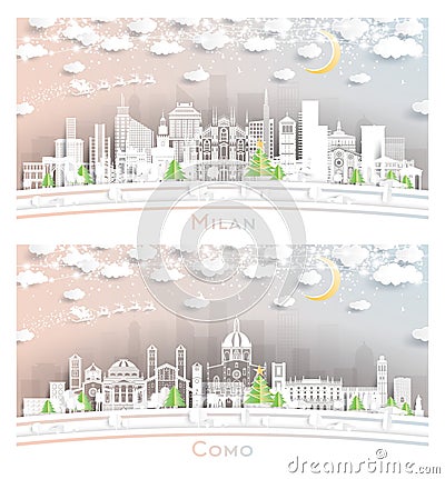 Como and Milan Italy City Skyline Set in Paper Cut Style Stock Photo