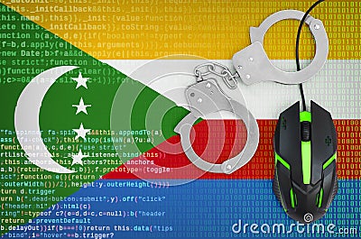 Comoros flag and handcuffed computer mouse. Combating computer crime, hackers and piracy Stock Photo