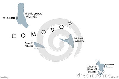 Comoros and Mayotte political map Vector Illustration