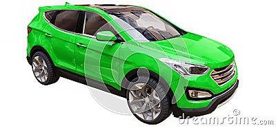 Compact city crossover green color on a white background. 3d rendering Stock Photo